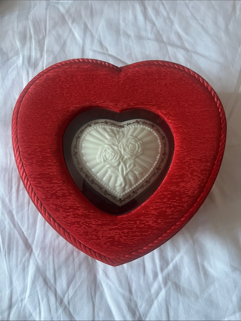 LENOX Red Heart-Shaped Decorative Box with White Heart Accent